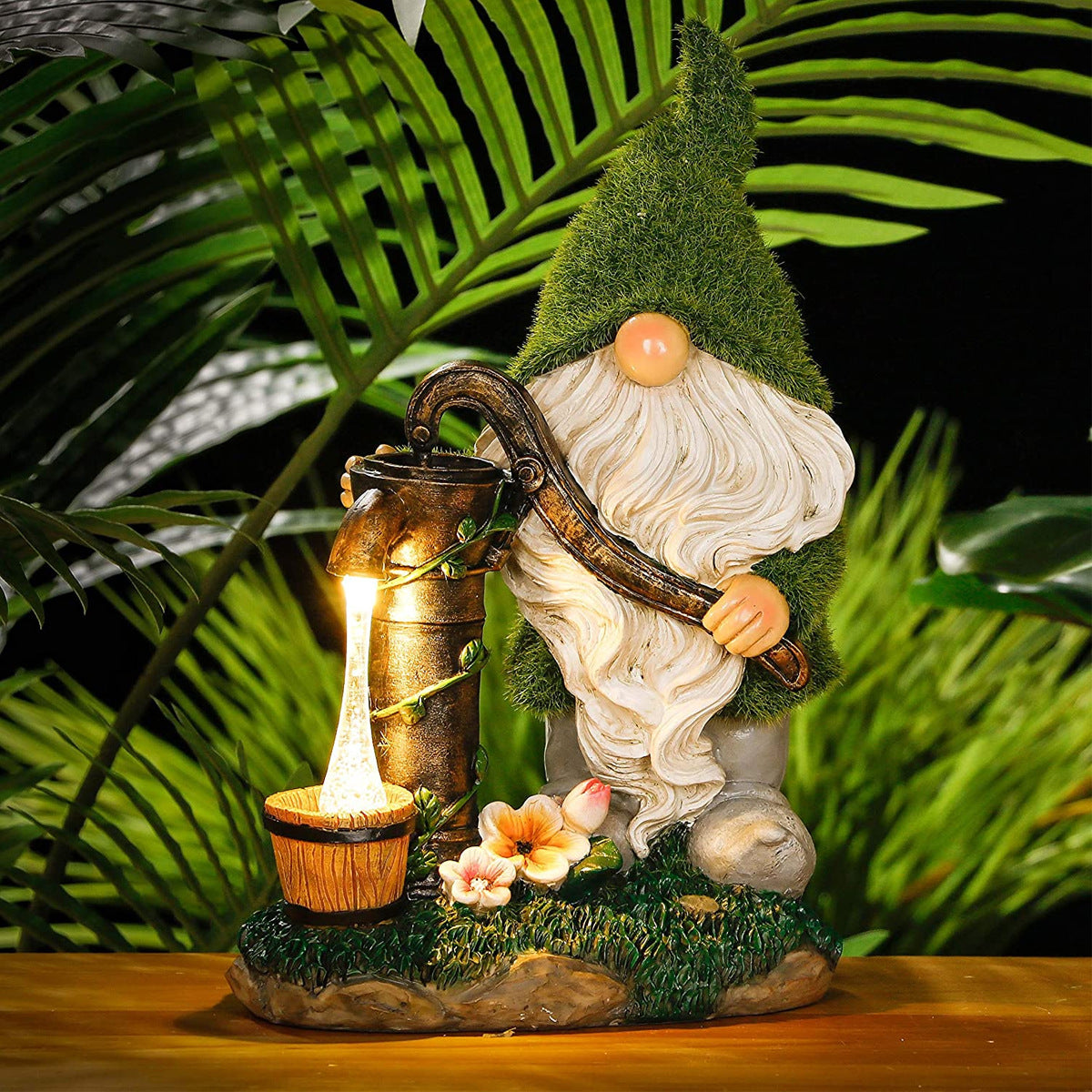 Solar Garden Gnome Statue - Jar Of Fireflies
