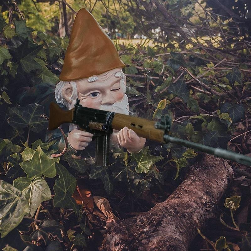 Amusing Army Gnome Wearing Desert Tan Hat and Holding SLR Statue