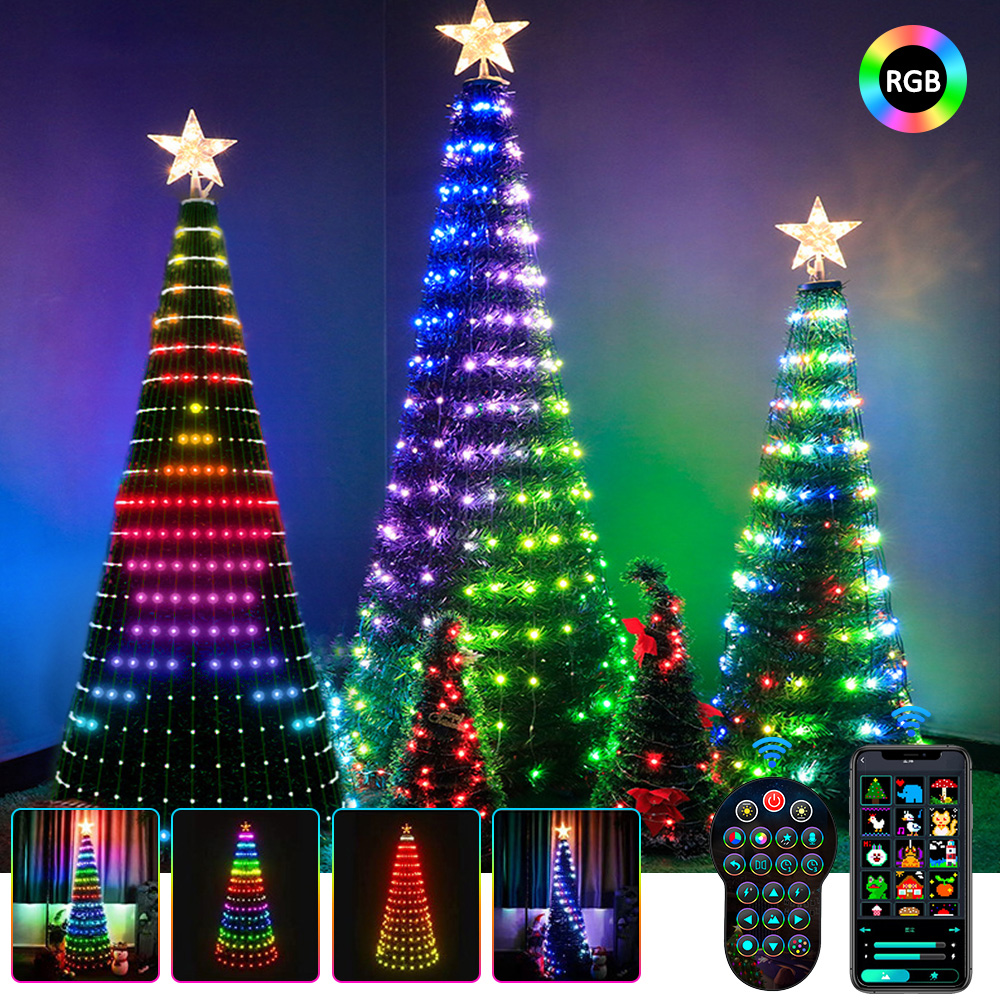 Christmas Tree Toppers Lights Multicolor Fairy LED Star String Waterfall Xmas APP Bluetooth Home Yard Holiday Decor 