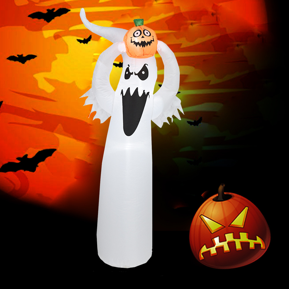Fun Halloween 7 ft Inflatable Pumpkin Ghost with LED Lights Quickly Inflable Holiday Toys for Yard Garden Party Decoration
