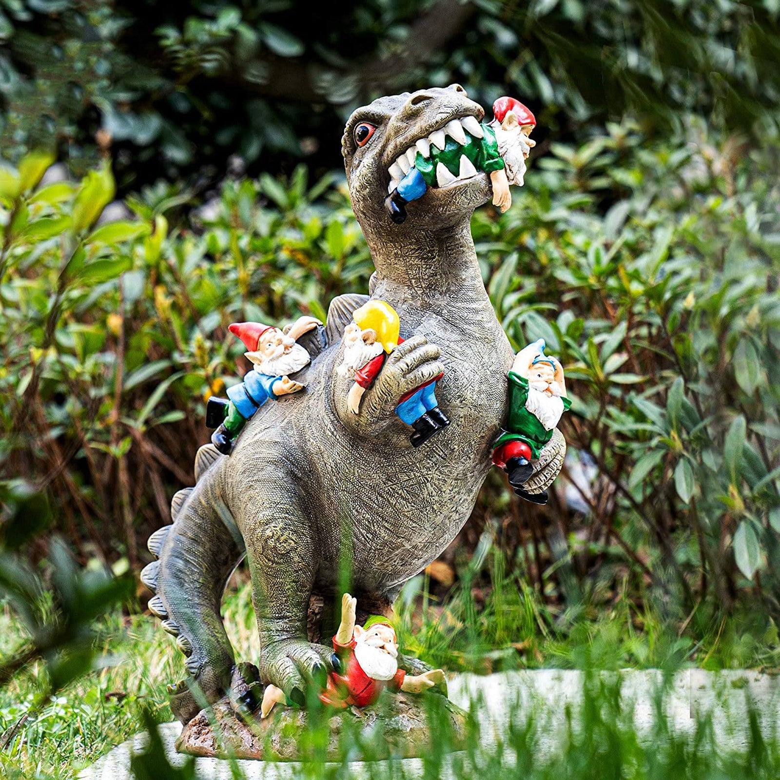 Dinosaur Eating Gnomes Garden Ornament