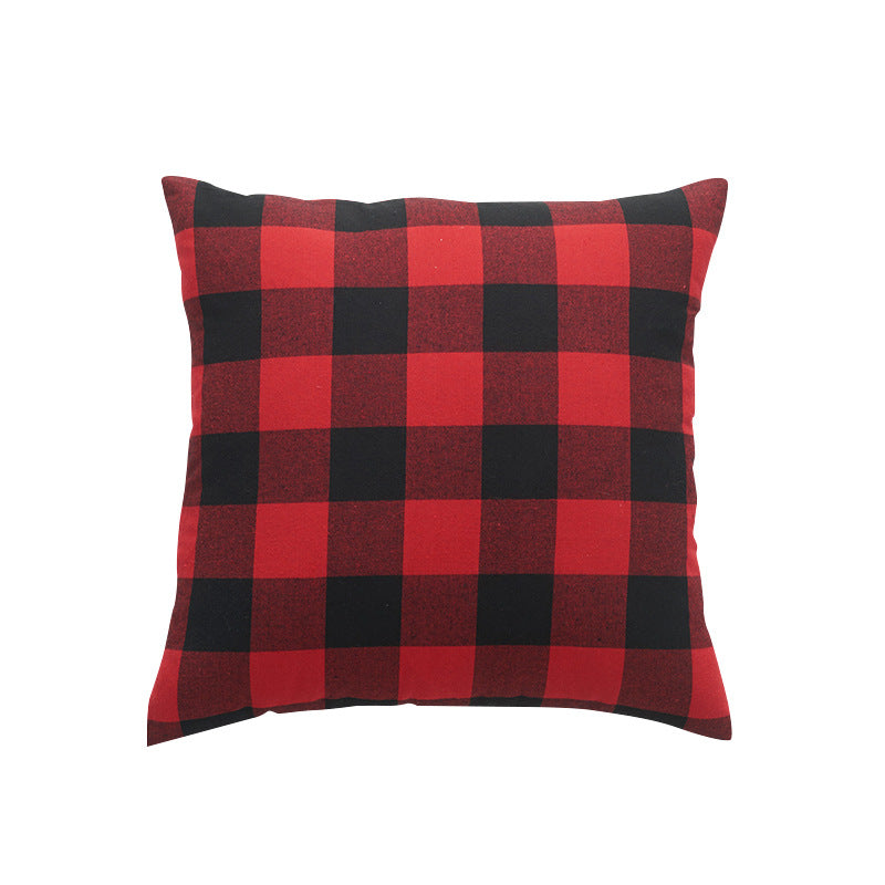 Red-black Check Throw Pillow Covers Polyester Linen for Home Decor
