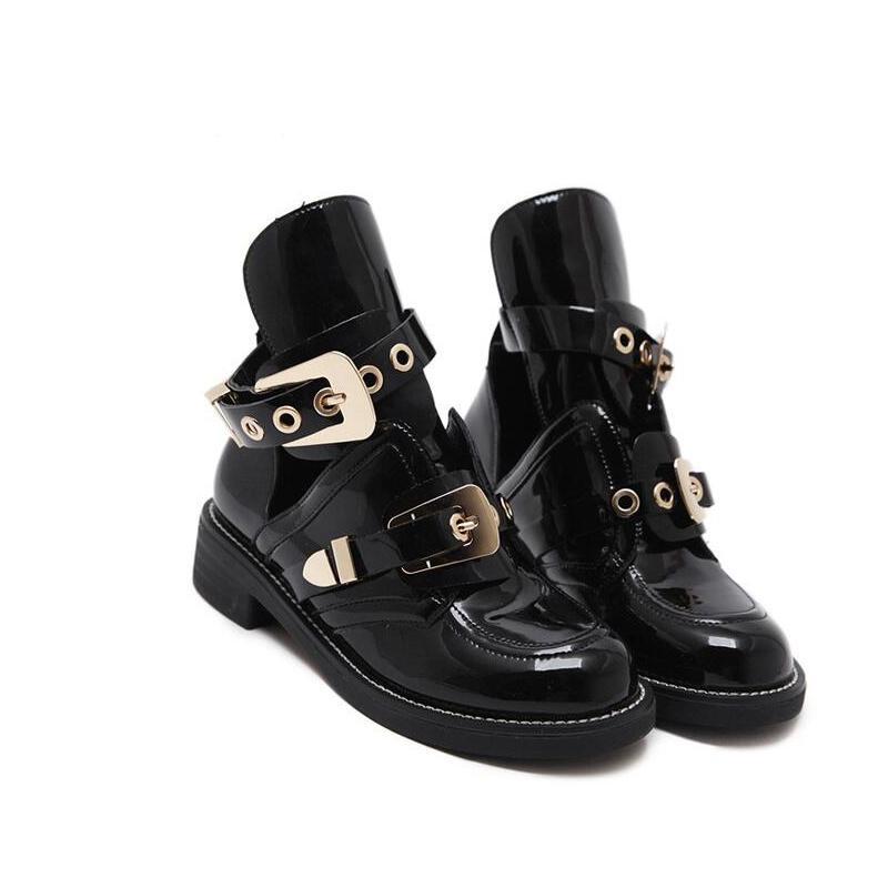 Fashionable Black And Gold Shoes Gold Embellished Ankle Boots