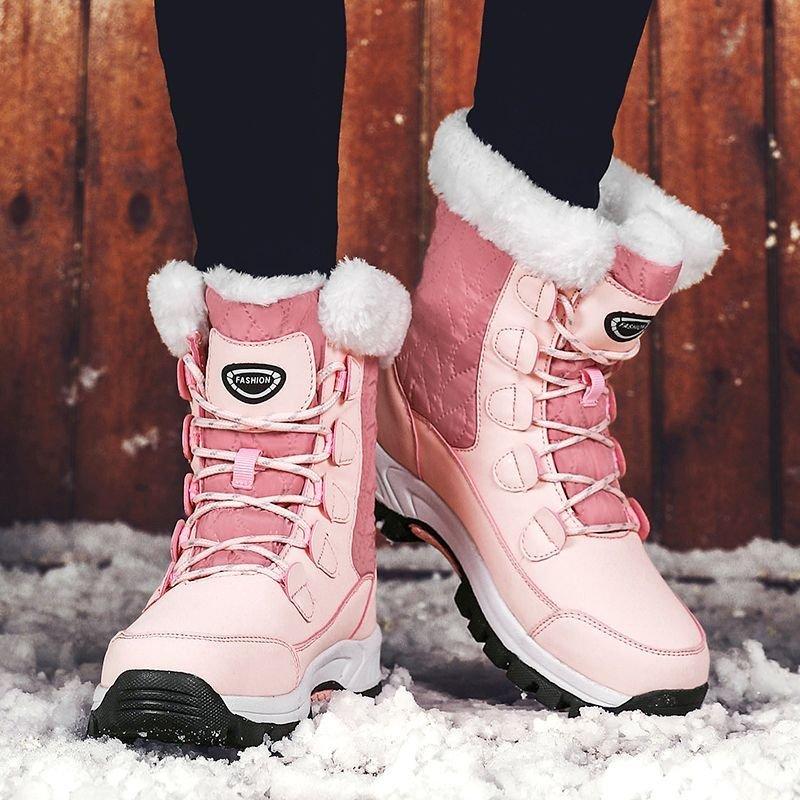 Women Anti-slip Fur Warm Waterproof Snow Boots Mid Calf