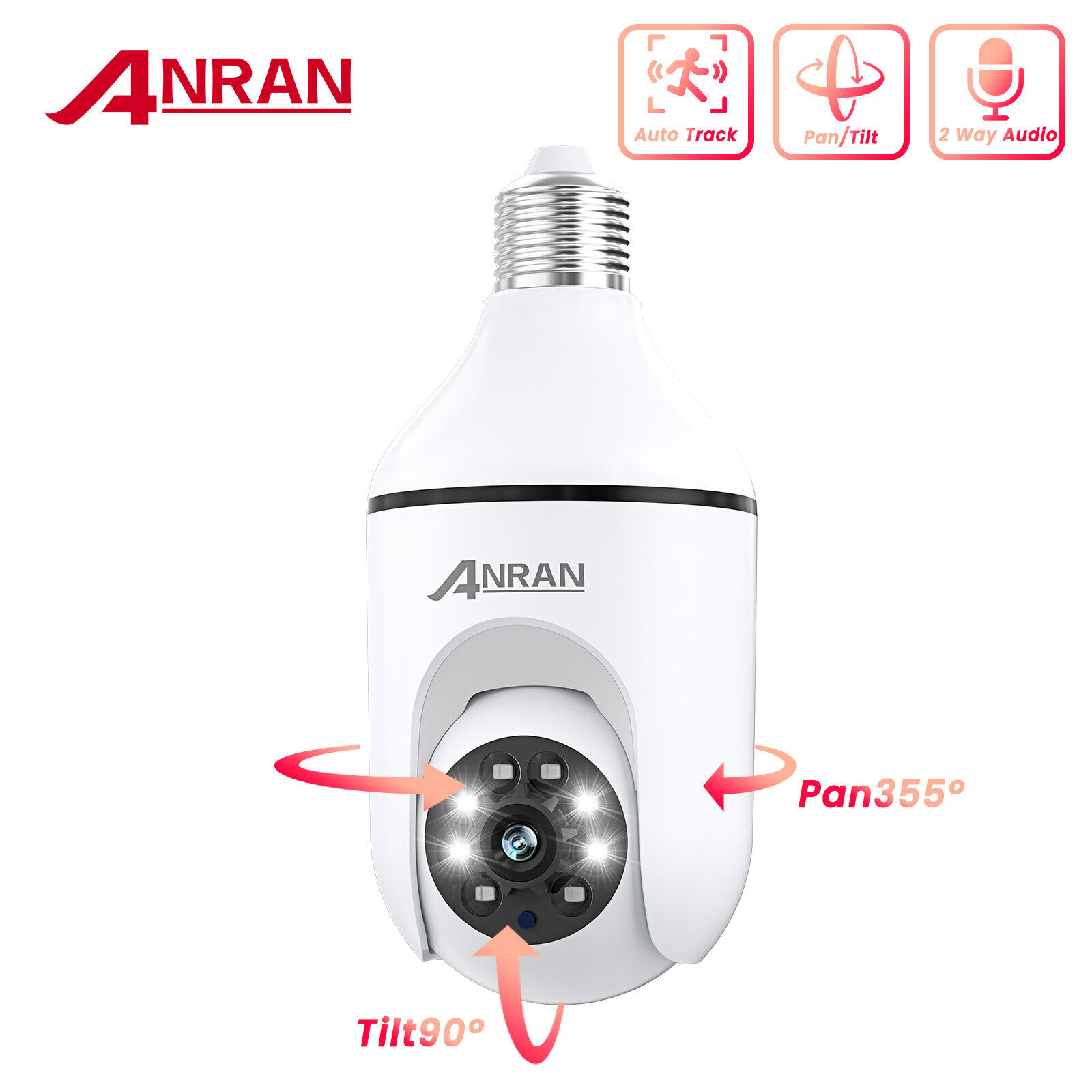 Wireless Light Bulb Security Camera WiFi Outdoor 1080P Smart 360° Scre