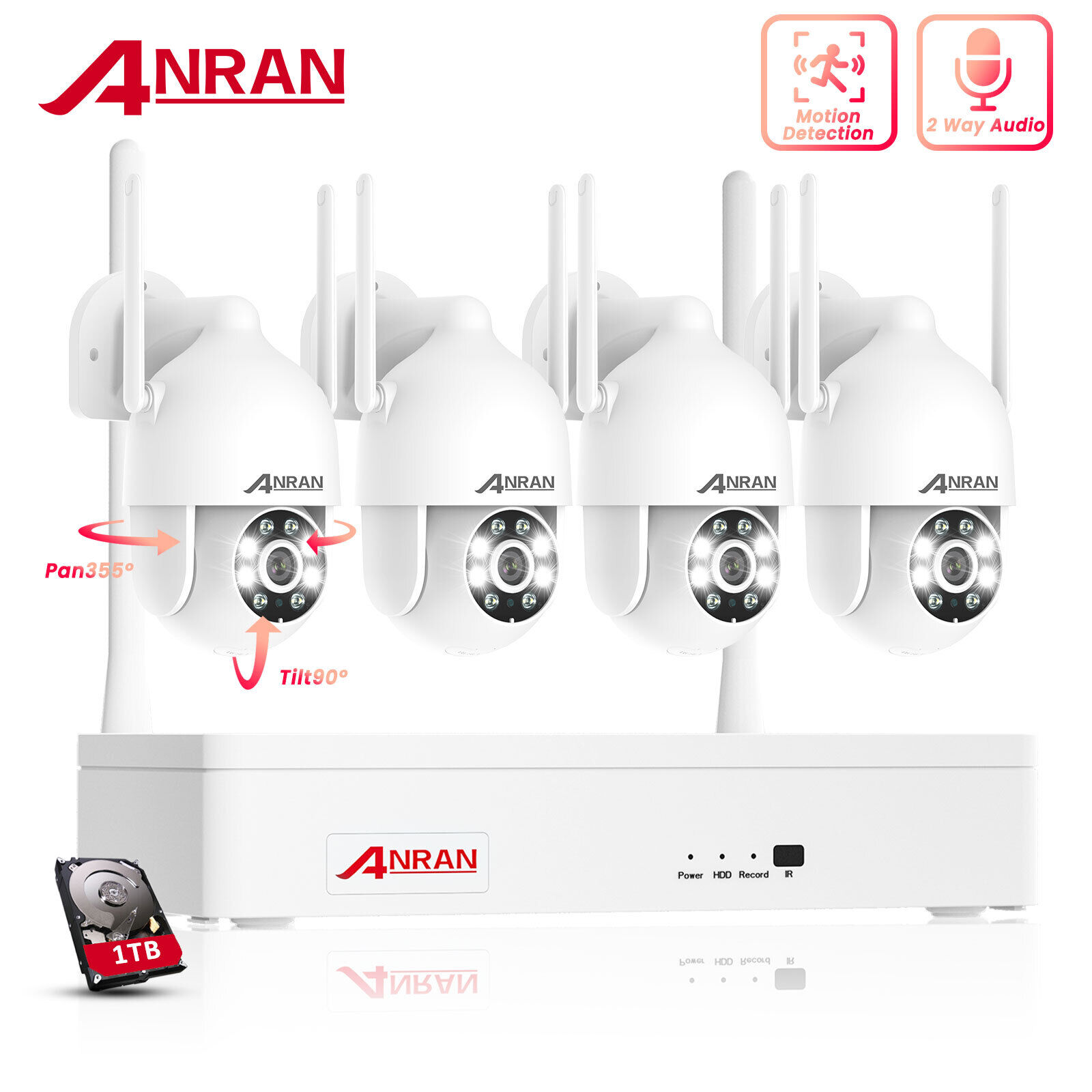 ANRAN 1296P 8CH Wireless Security Camera System Outdoor WiFi CCTV Audi