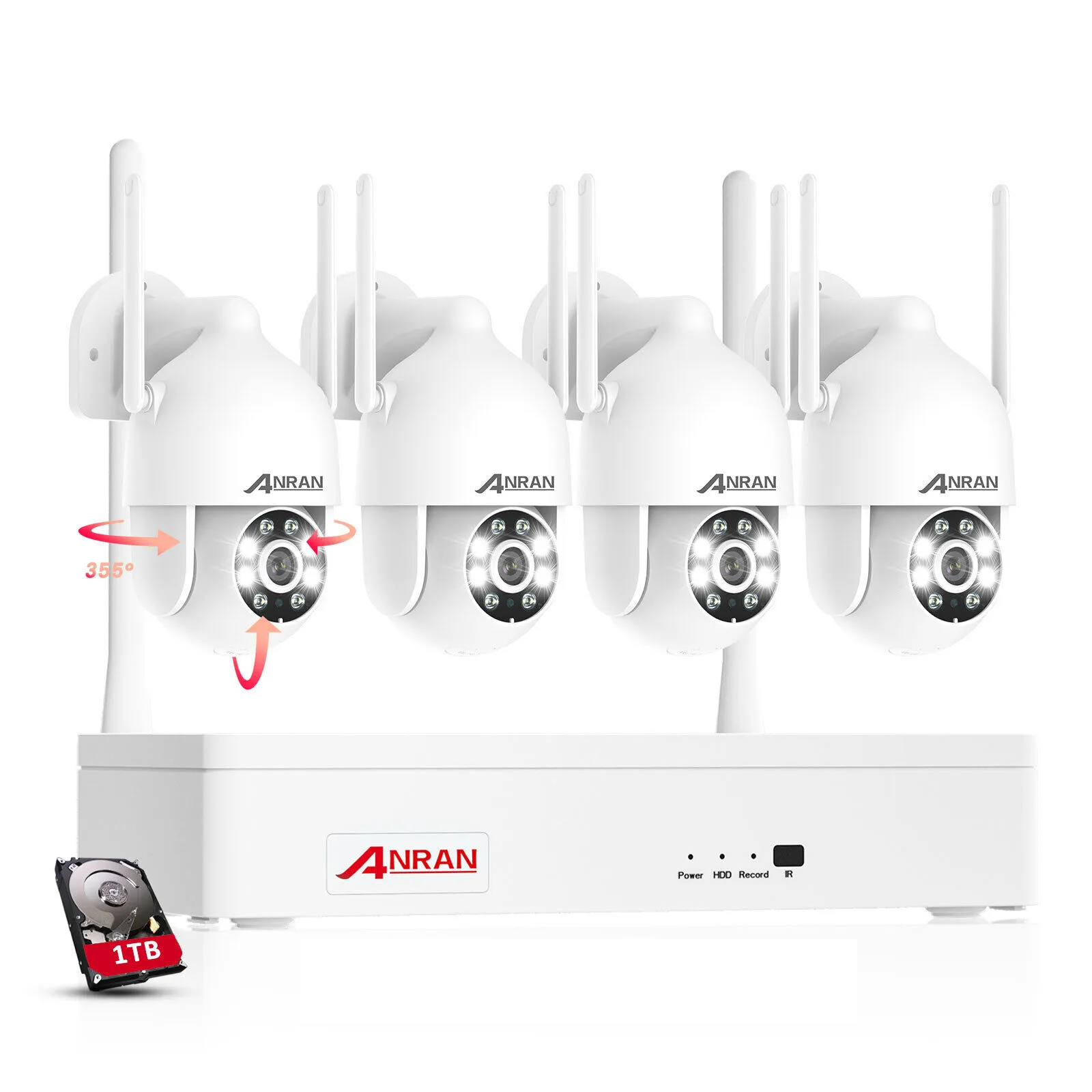 ANRAN 1296P 8CH Wireless Security Camera System Outdoor WiFi CCTV Audio Pan/Tilt
