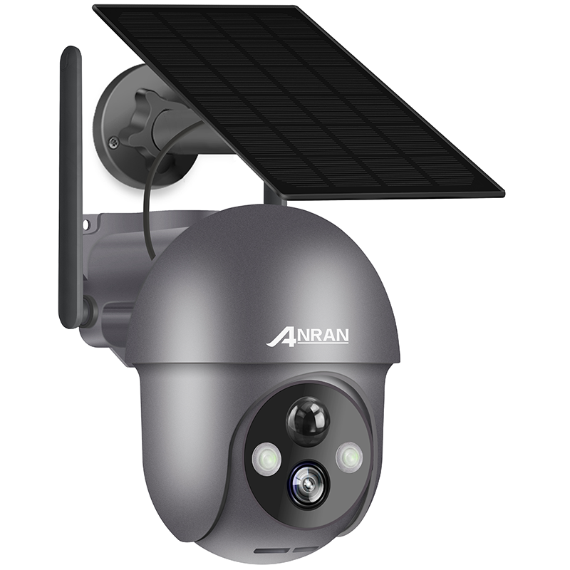 ANRAN Security Camera Wireless Outdoor with 360° View, Solar Outdoor Camera with Smart Siren, Spotlights, Color Night Vision, PIR Human Detection, Pan Tilt Control, 2-Way Talk, IP65, Q1 Grey-ANRAN