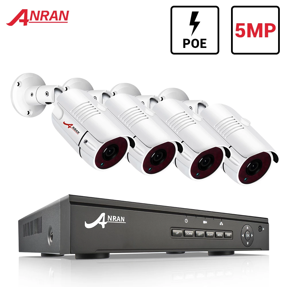 ANRAN 5MP CCTV System 1920P POE Security Cameras IR outdoor IP66 Video Surveillance kit CCTV Camera Surveillance Kit Outdoor with 2TB HDD