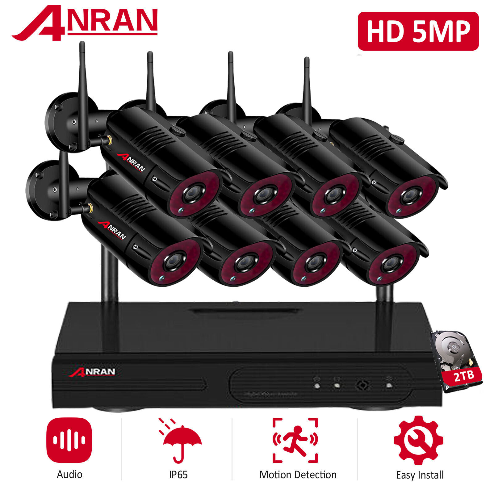 ANRAN Home Security Camera System WiFi CCTV Home 5MP HD 8CH NVR 2TB
