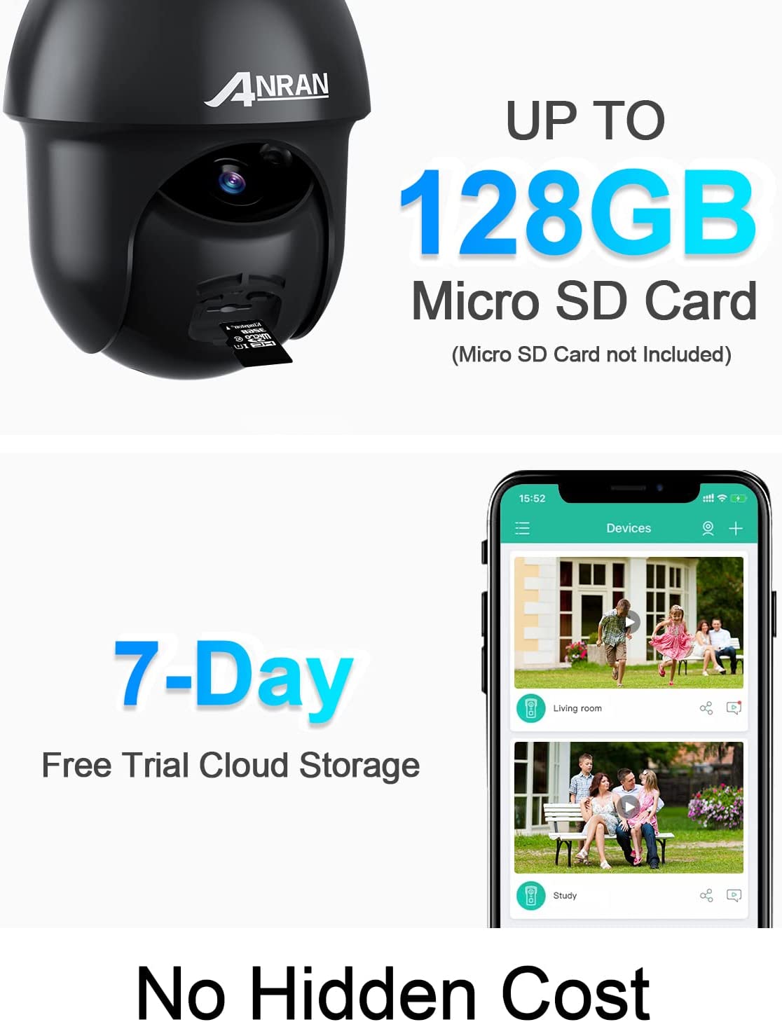 ANRAN 2K Security Camera Outdoor - Solar Camera Wireless with 360° View, Smart Siren, Spotlights, 3MP Color Night Vision, AI Human Detection, 2-Way Talk, Compatible with Alexa, Q3 Black