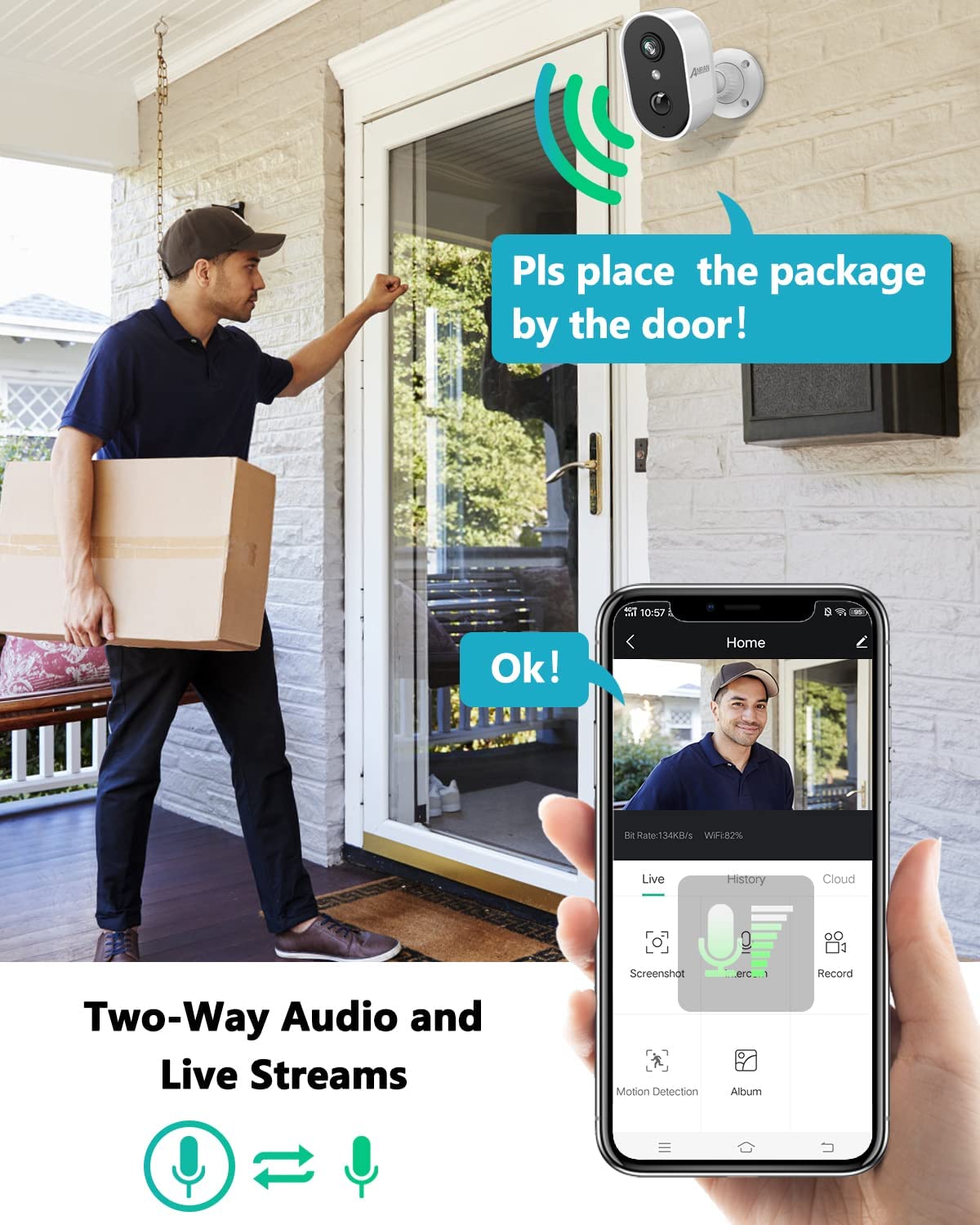 ANRAN Security Camera Wireless with Spotlight,Outdoor Camera 1080P for Home, WiFi Surveillance Battery Powered Camera with Smart Siren, Human Detection, 2.4Ghz WiFi, SD Card/Cloud Storage, C2 White-ANRAN