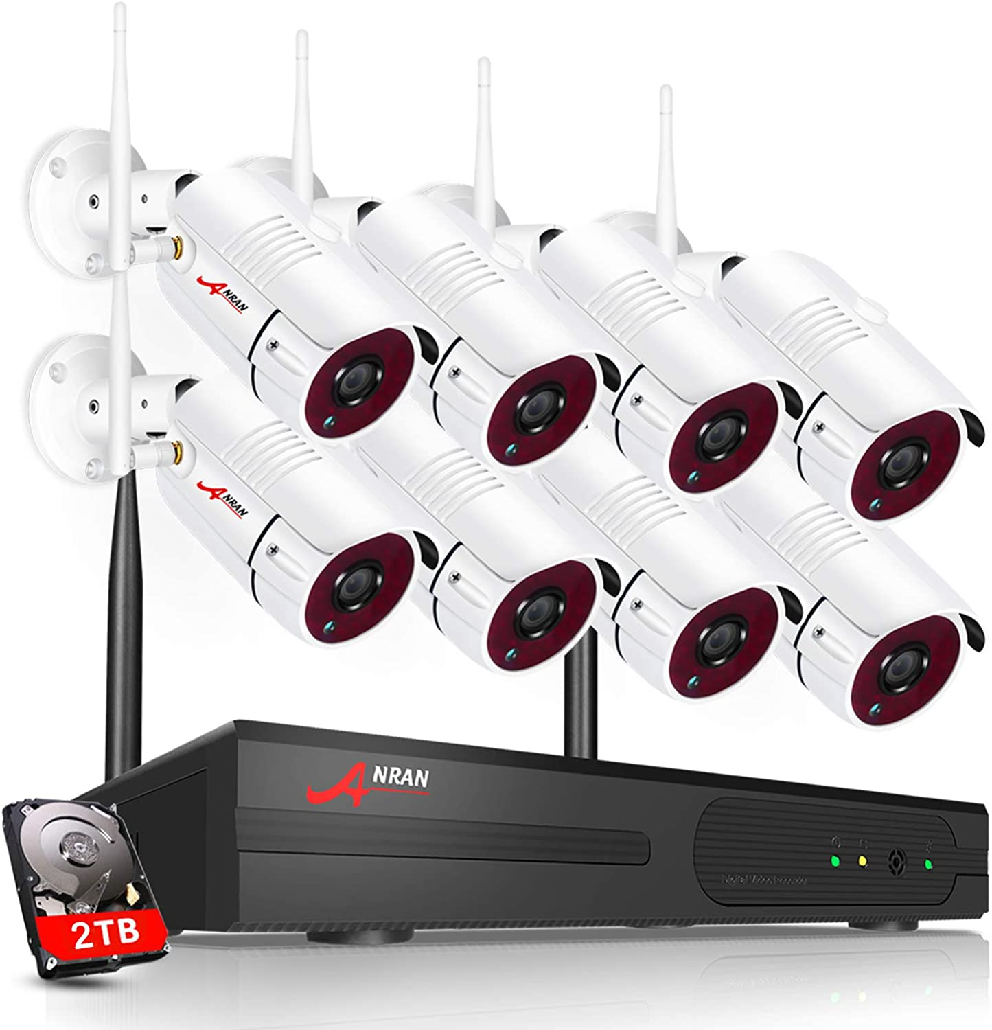 ANRAN HD 3MP Wireless WiFi CCTV Security Camera System Outdoor Audio 8CH NVR IR Night 709202532431 