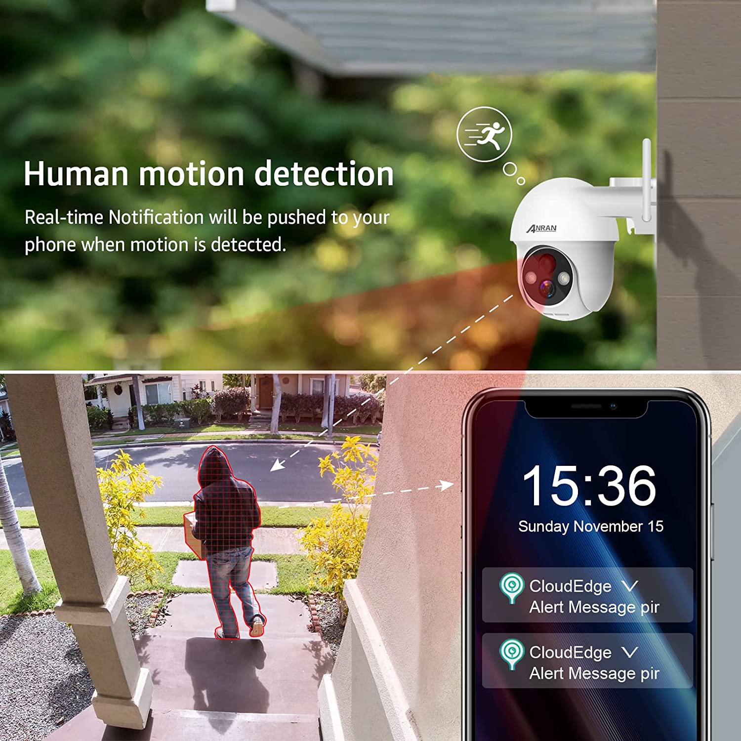 ANRAN Security Camera Wireless Outdoor with 360° View, Solar Outdoor Camera with Smart Siren, Spotlights, Color Night Vision, PIR Human Detection, Pan Tilt Control, 2-Way Talk, IP65, Q1 White-ANRAN