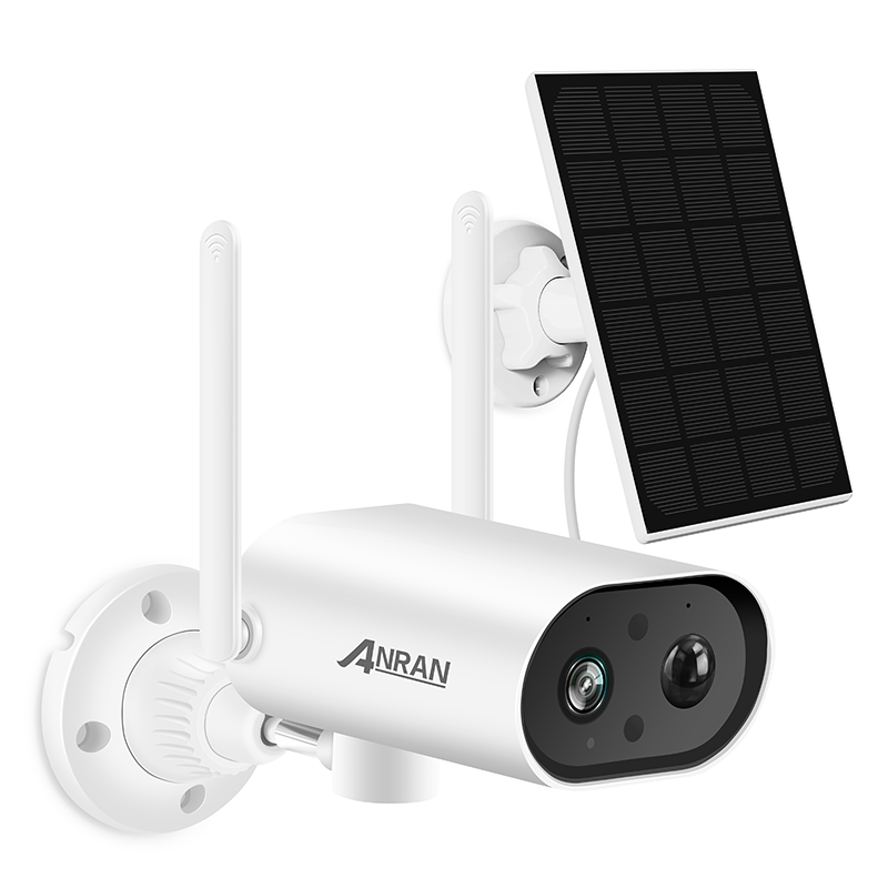ANRAN Security Cameras Wireless Outdoor with Pan Rotation 180°, Solar Security Camera Outdoor with Solar Panel, PIR Human Detection, 2-Way Talk, Night Vision, 1080P, IP65 Waterproof, S2 White-ANRAN
