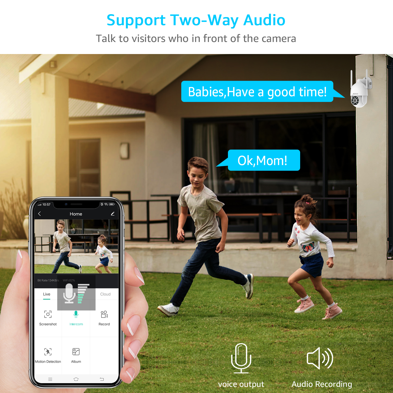 ANRAN Security Camera Outdoor with 360° View, WiFi CCTV Camera, 1080P Home Security Camera, 2-Way Audio, Siren/Light Alarm, Motion Detection, P2 White-ANRAN