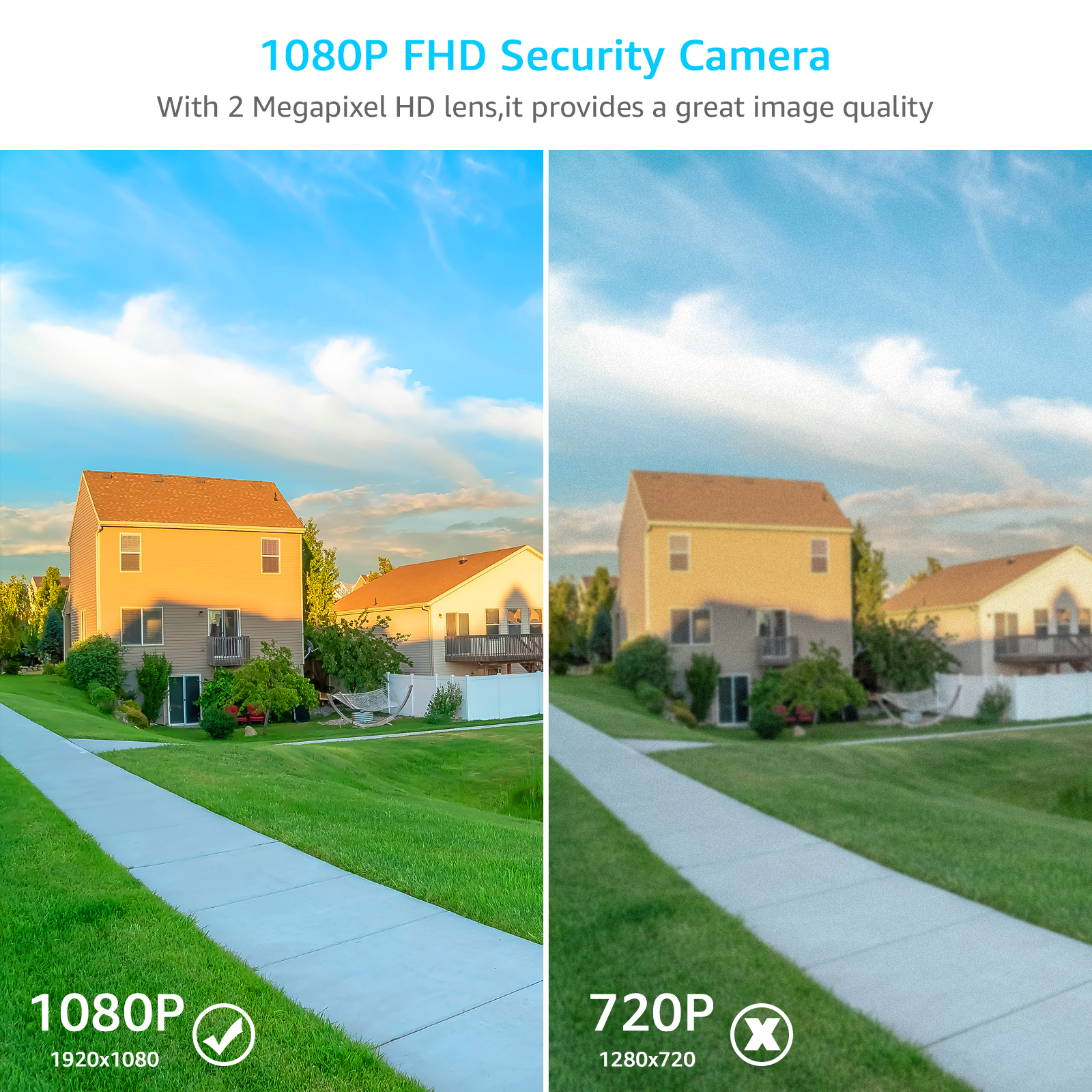 ANRAN Security Camera Outdoor with 360° View, WiFi CCTV Camera, 1080P Home Security Camera, 2-Way Audio, Siren/Light Alarm, Motion Detection, P2 White-ANRAN