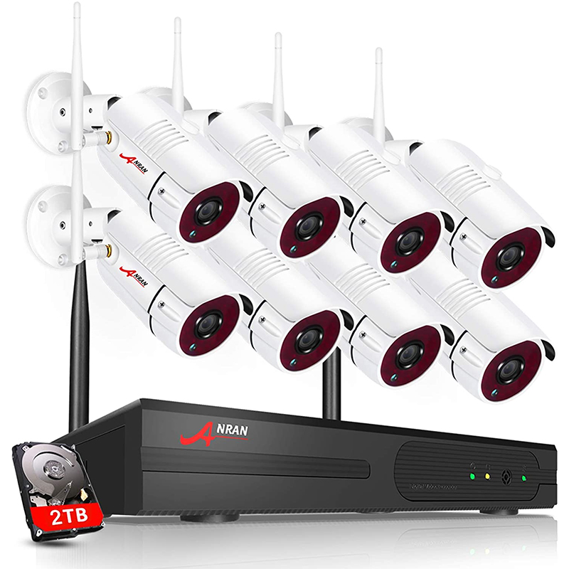 ANRAN CCTV Camera Systems Wireless 8CH 3MP NVR Recorder CCTV System with 8Pcs 3MP HD Waterproof Outdoor Surveillance Bullet Cameras Kit Night Vision Built-in  2TB HDD-ANRAN
