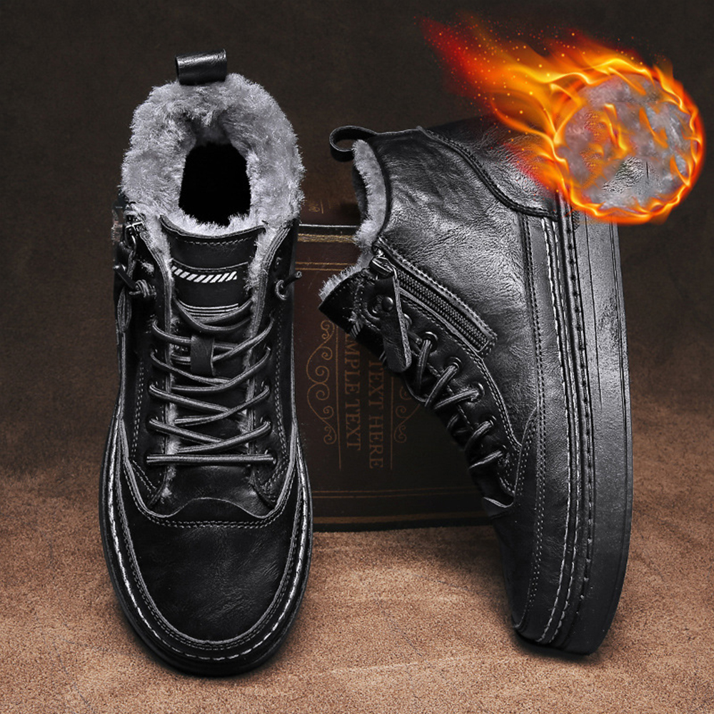 Lunebrille Automne et hiver nouvelles bottes en cuir pour hommes plus velours Martin