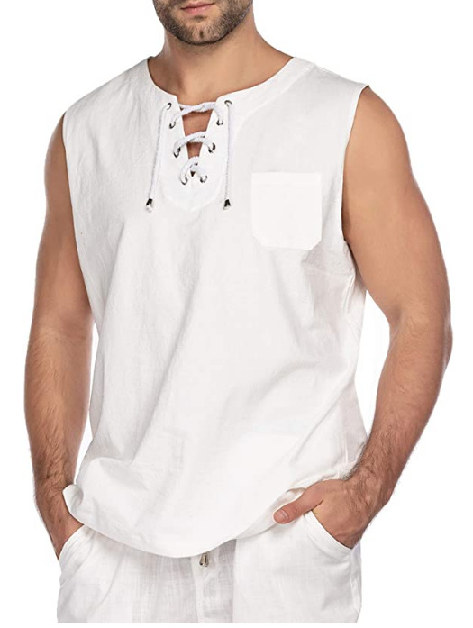 Lunebrille 2023 nouvelle chemise sans manches pour hommes T-shirt en coton et lin de couleur unie