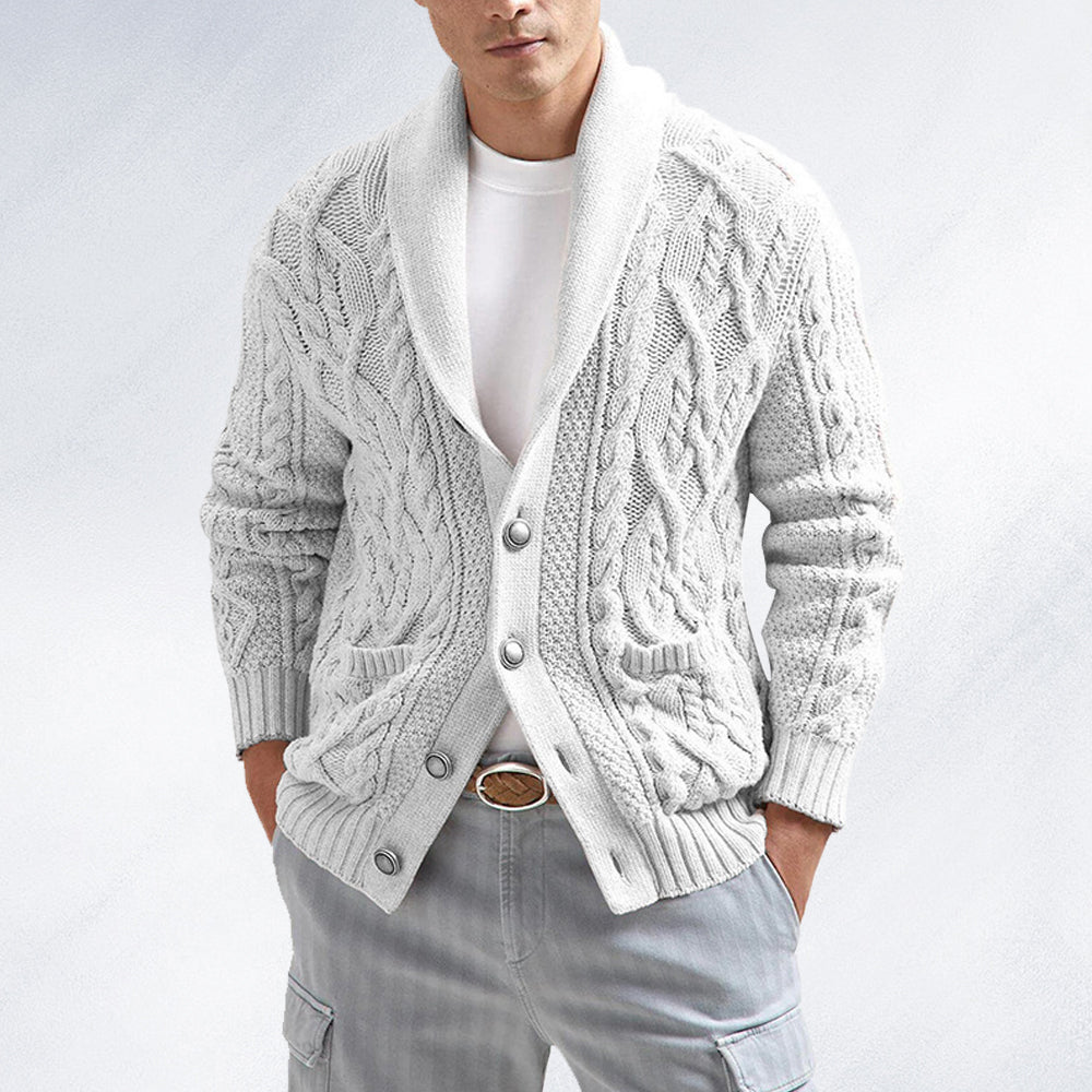 Lunebrille Automne hiver couleur uniecoupe ajustéemanches longuescardigan pull pour homme tricoté