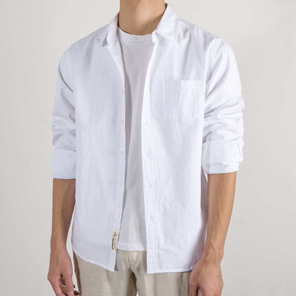 Petite chemise de couleur unie fraîche pour homme en pur coton printemps