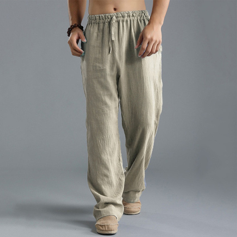Lunebrille  Pantalon large en coton et lin à taille élastique pour hommes