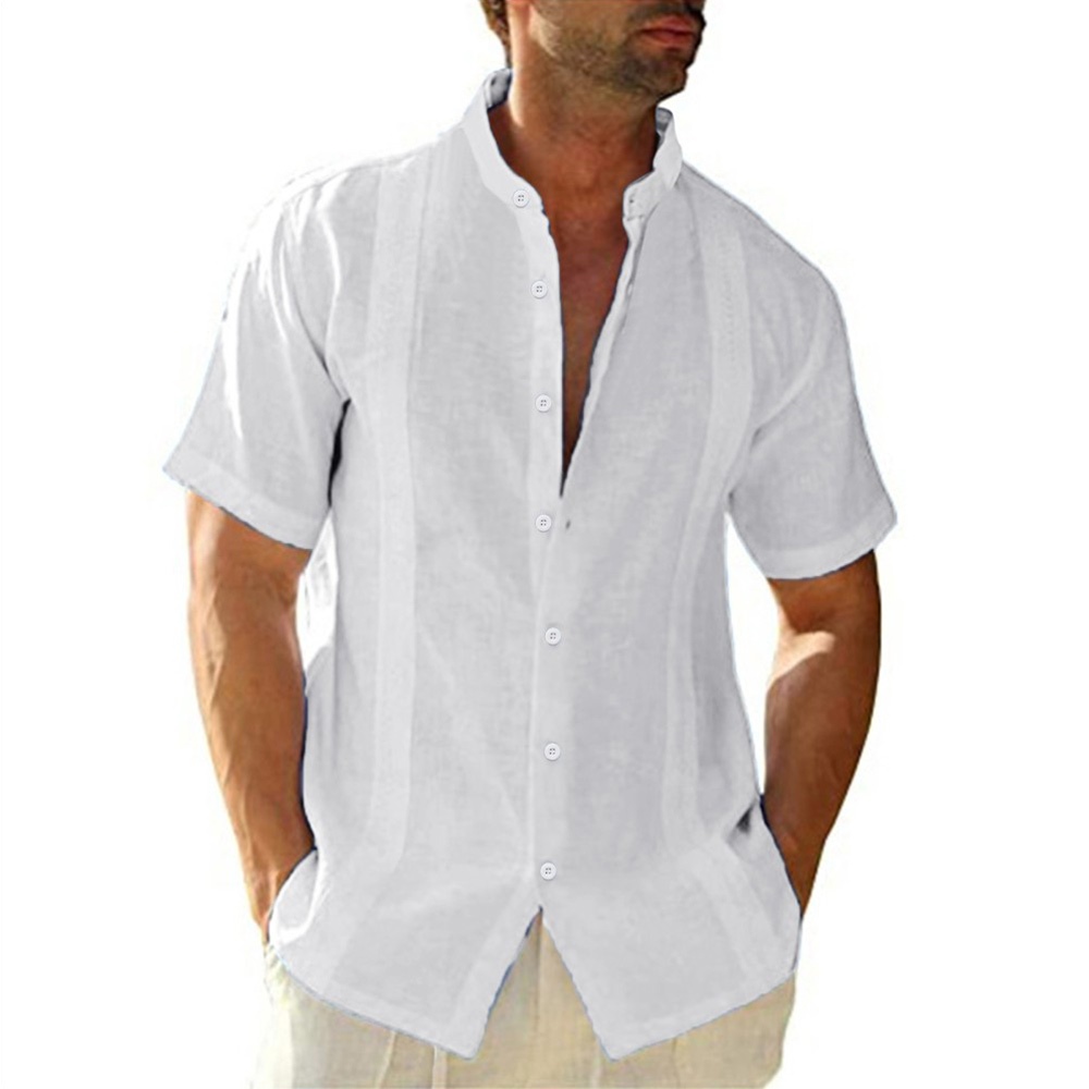 Lunebrille Chemise décontractée à manches courtes en coton et lin pour hommes
