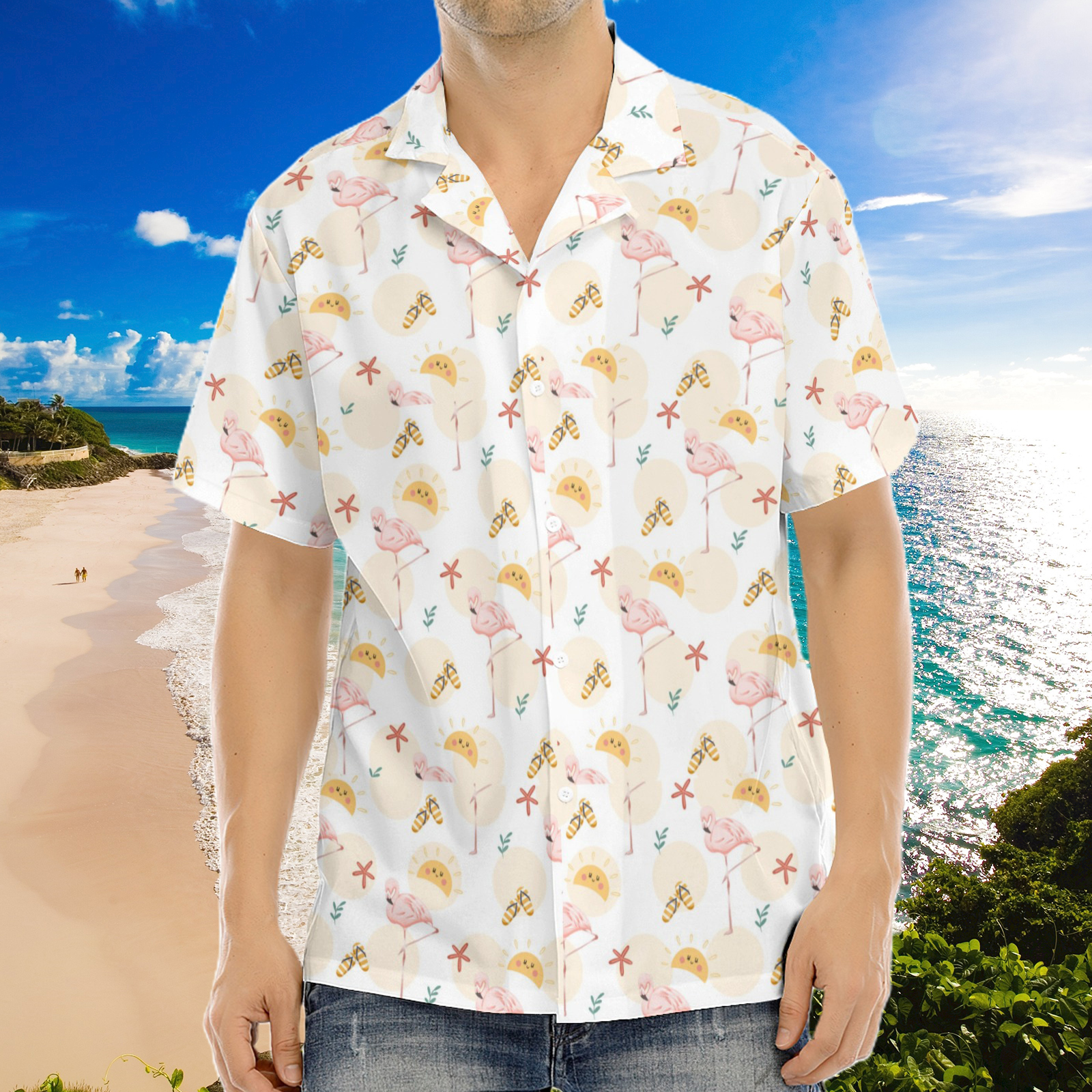 Chemise hawaïenne blanche à manches courtes pour homme