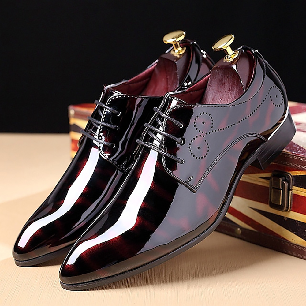 Lunebrille Chaussures en cuir brillant à lacets à bout pointu pour hommes d'affaires