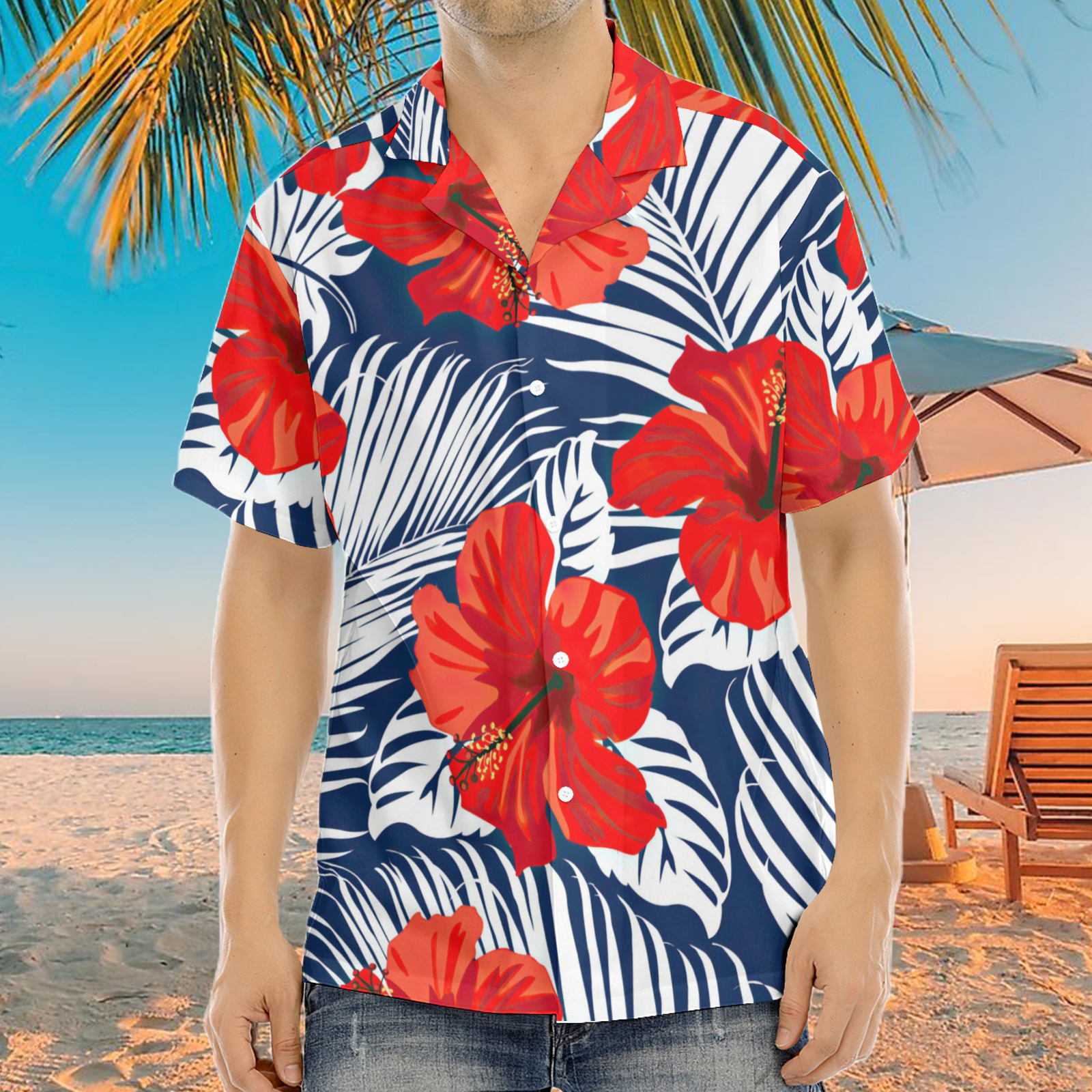 Chemise Hawaïenne Homme Rouge Imprimée