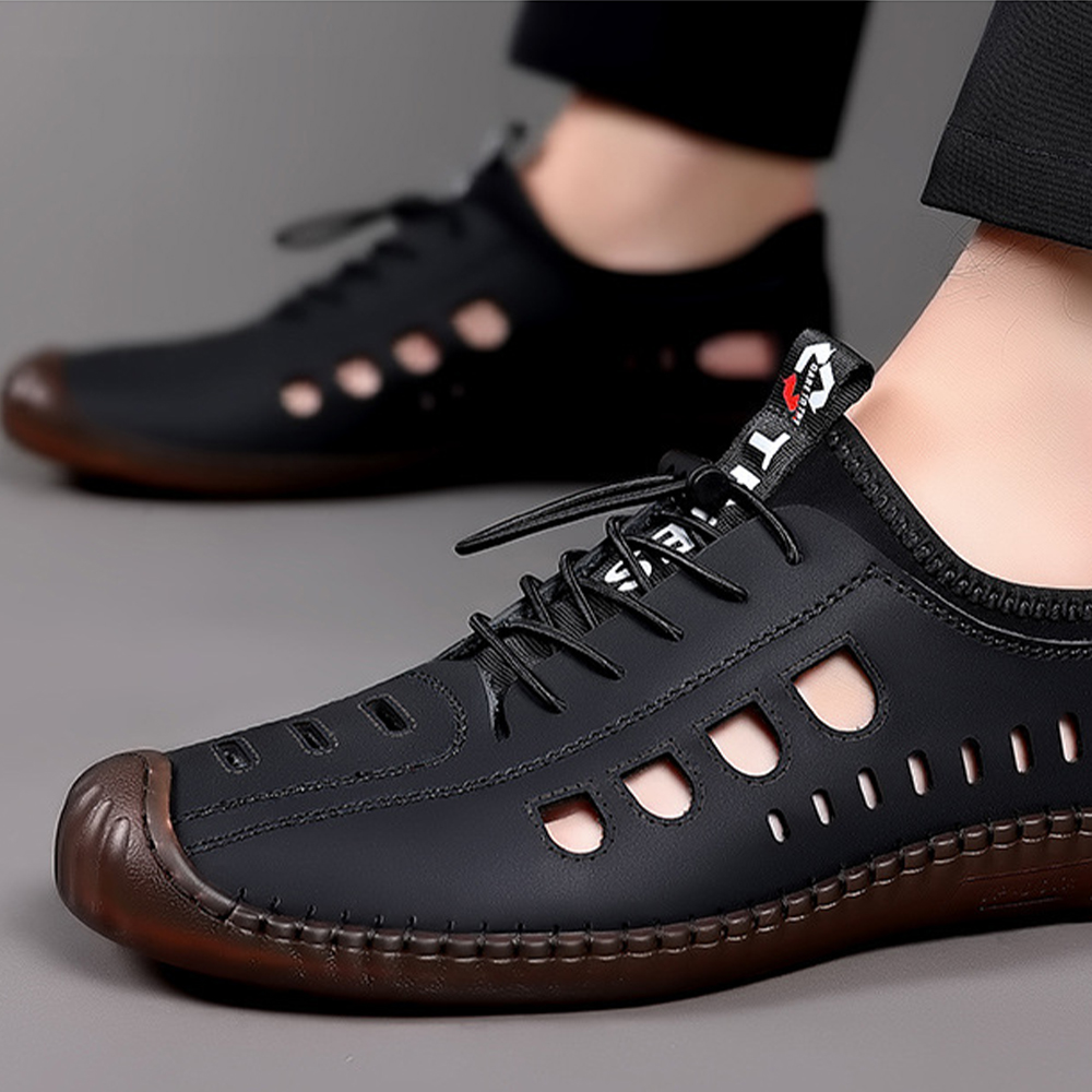 2022 nouvelles sandales décontractées en cuir respirant creux pour hommes
