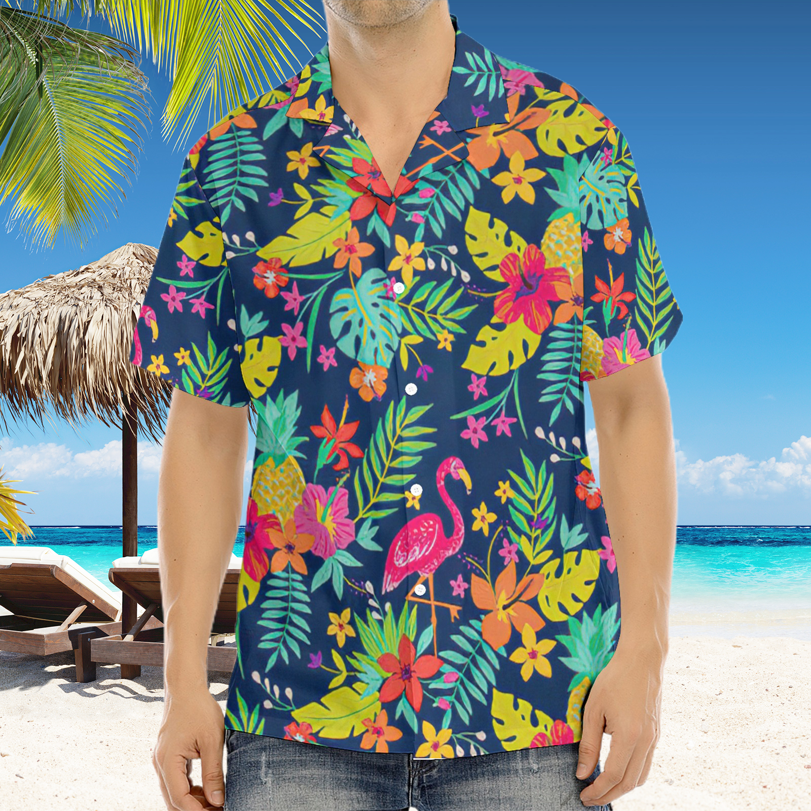 Chemise à manches courtes à imprimé coloré hawaïen pour homme