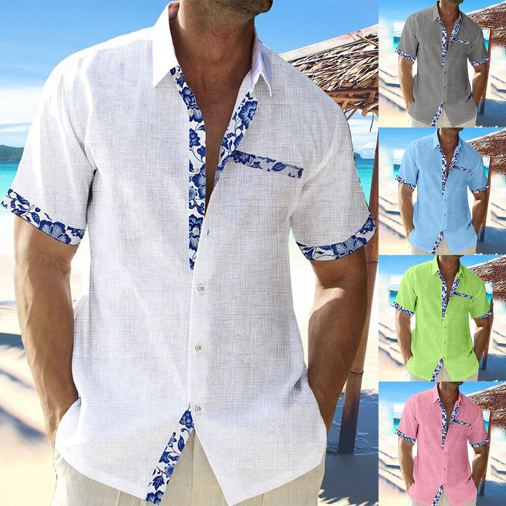 Lunebrille Chemise à manches courtes à revers hawaïen pour hommes à la mode 2023