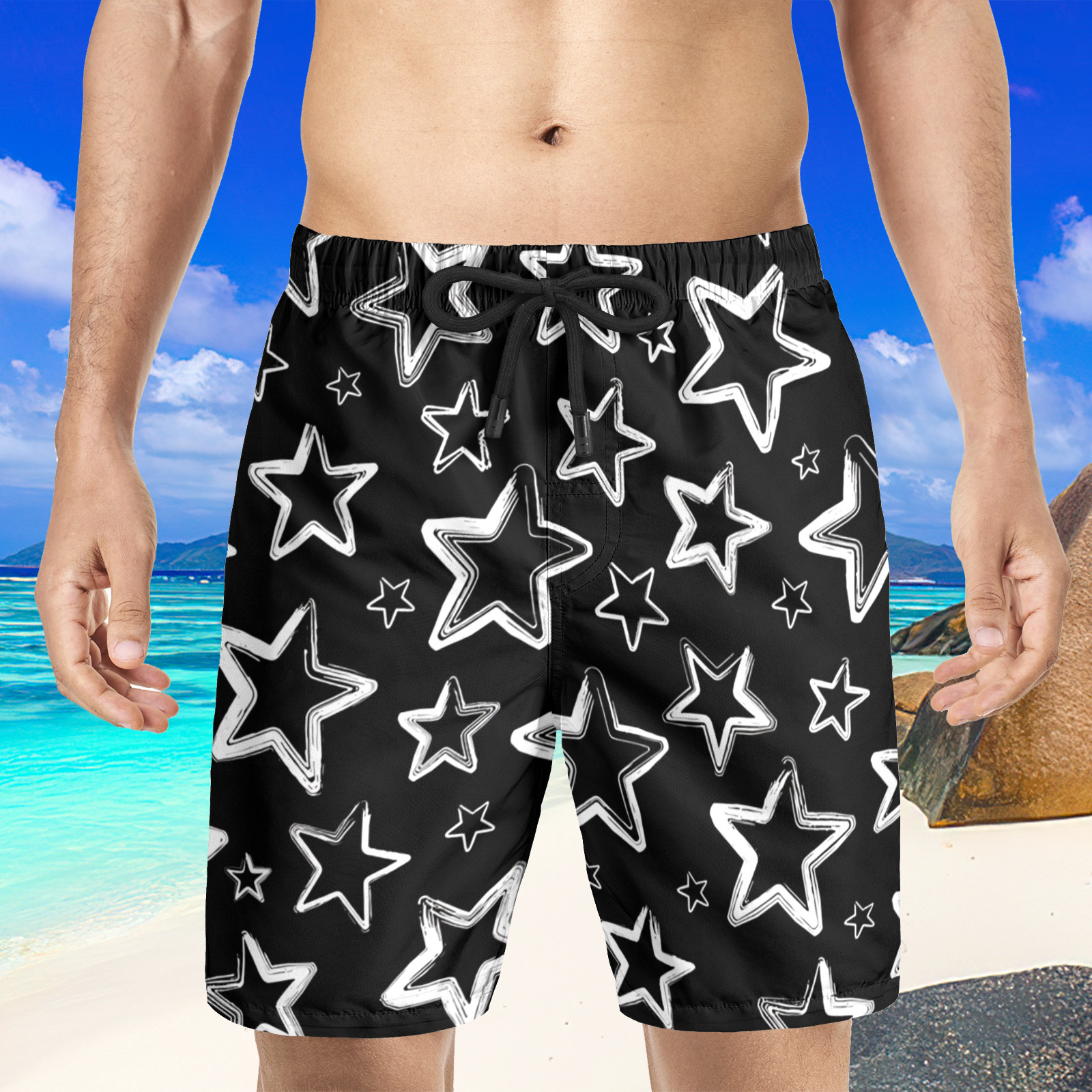 Short de plage d'extérieur hawaïen à imprimé étoile à cinq branches pour hommes
