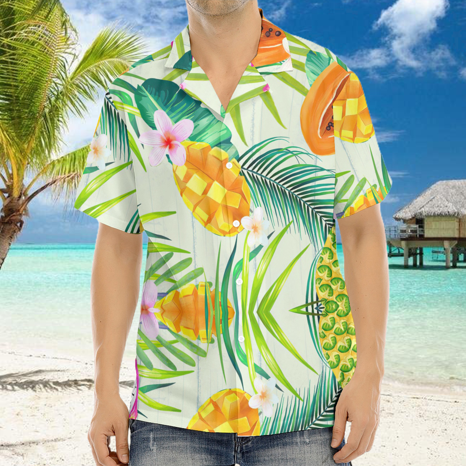 Chemise hawaïenne pour homme vert clair