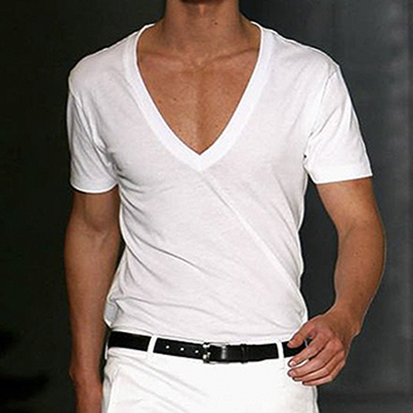 T-shirt à manches courtes en coton à col en V basique pour hommes