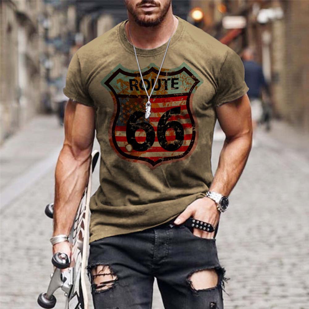 Lunebrille  T-shirt respirant décontracté à impression 3D Route 66 populaire