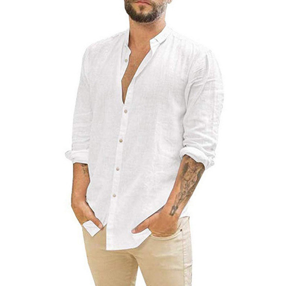 Gioiacombo™ Camicia casual da uomo in cotone e lino a maniche lunghe con bottoni