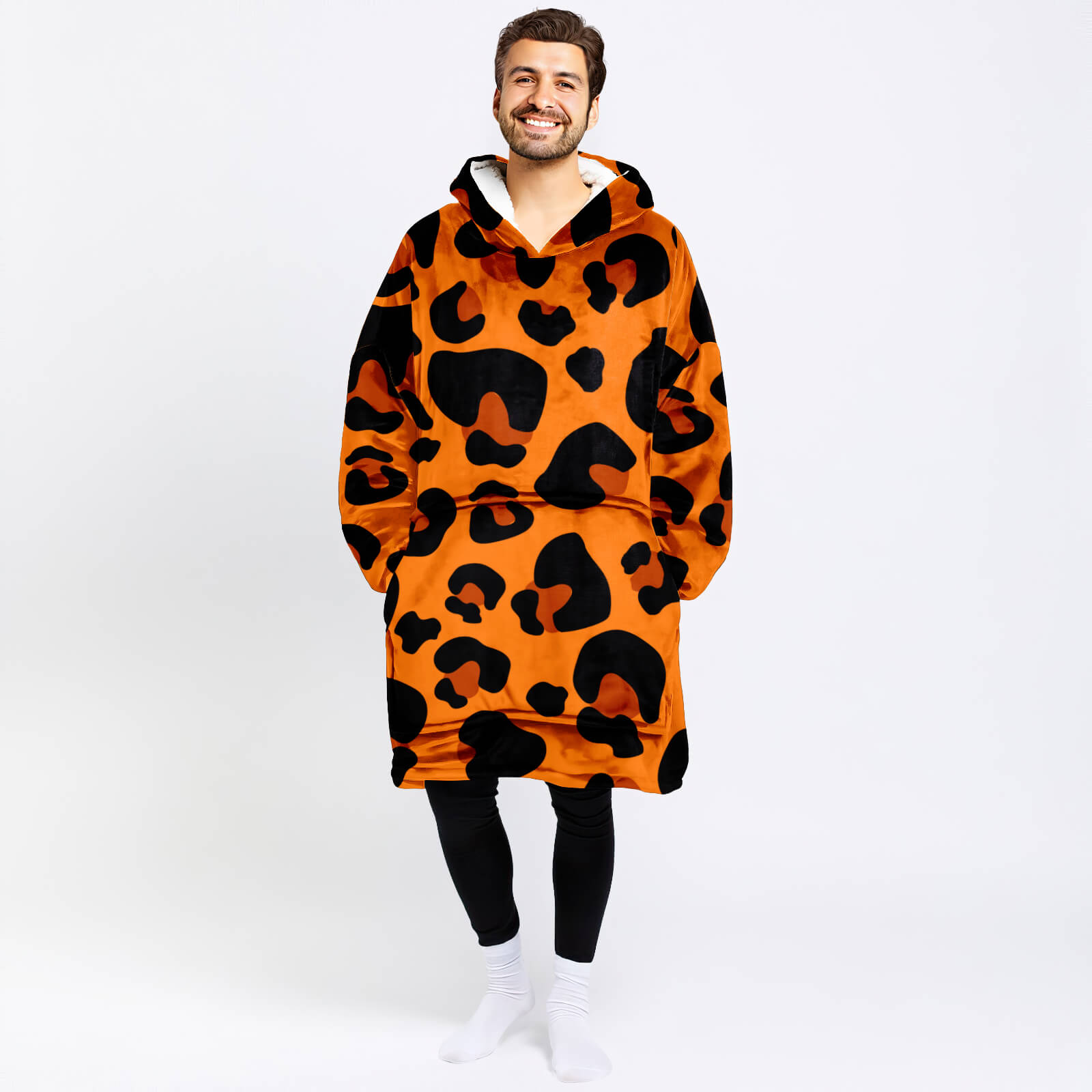 Orange Leopard Cheetah Skin Print Blanket Hoodie