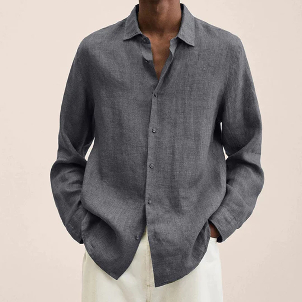 Nouvelle chemise en coton et lin de couleur unie pour hommes