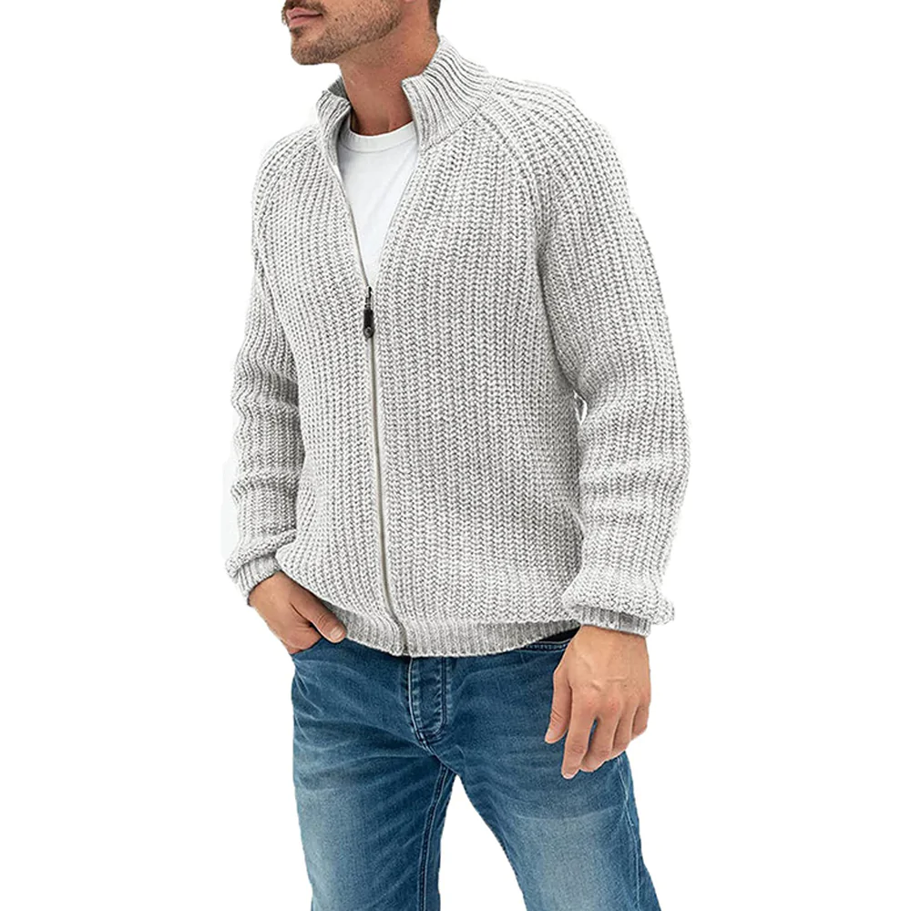 Lunebrille  Veste en tricot pour homme automne et hiver avec col montant et fermeture éclair