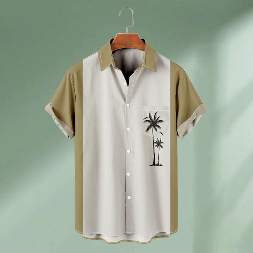 Gioiacombo™ Camicia a blocchi di colore da uomo di cocco