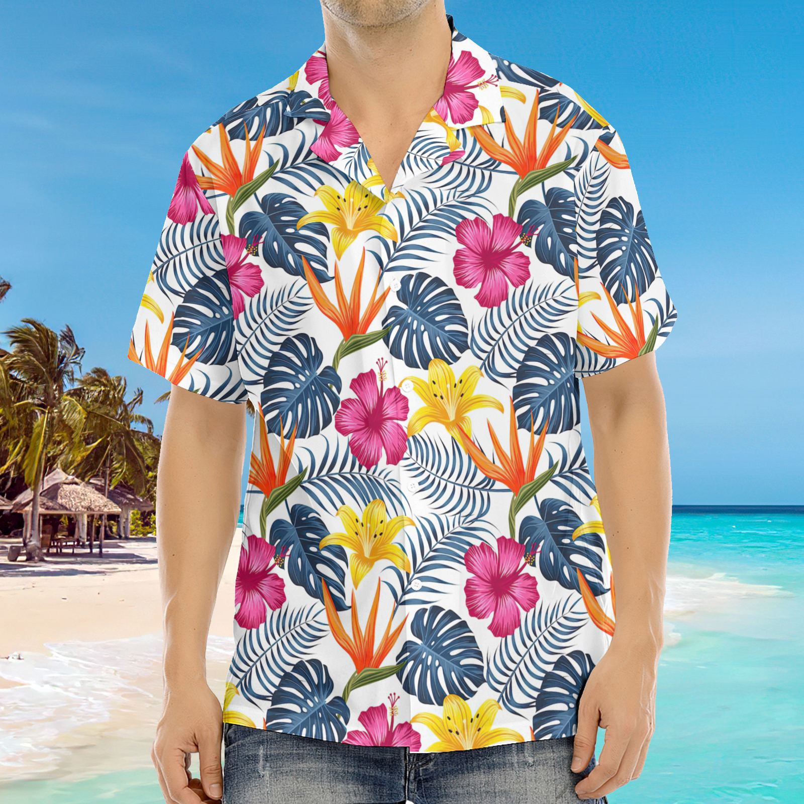 Chemise hawaïenne à imprimé coloré pour homme