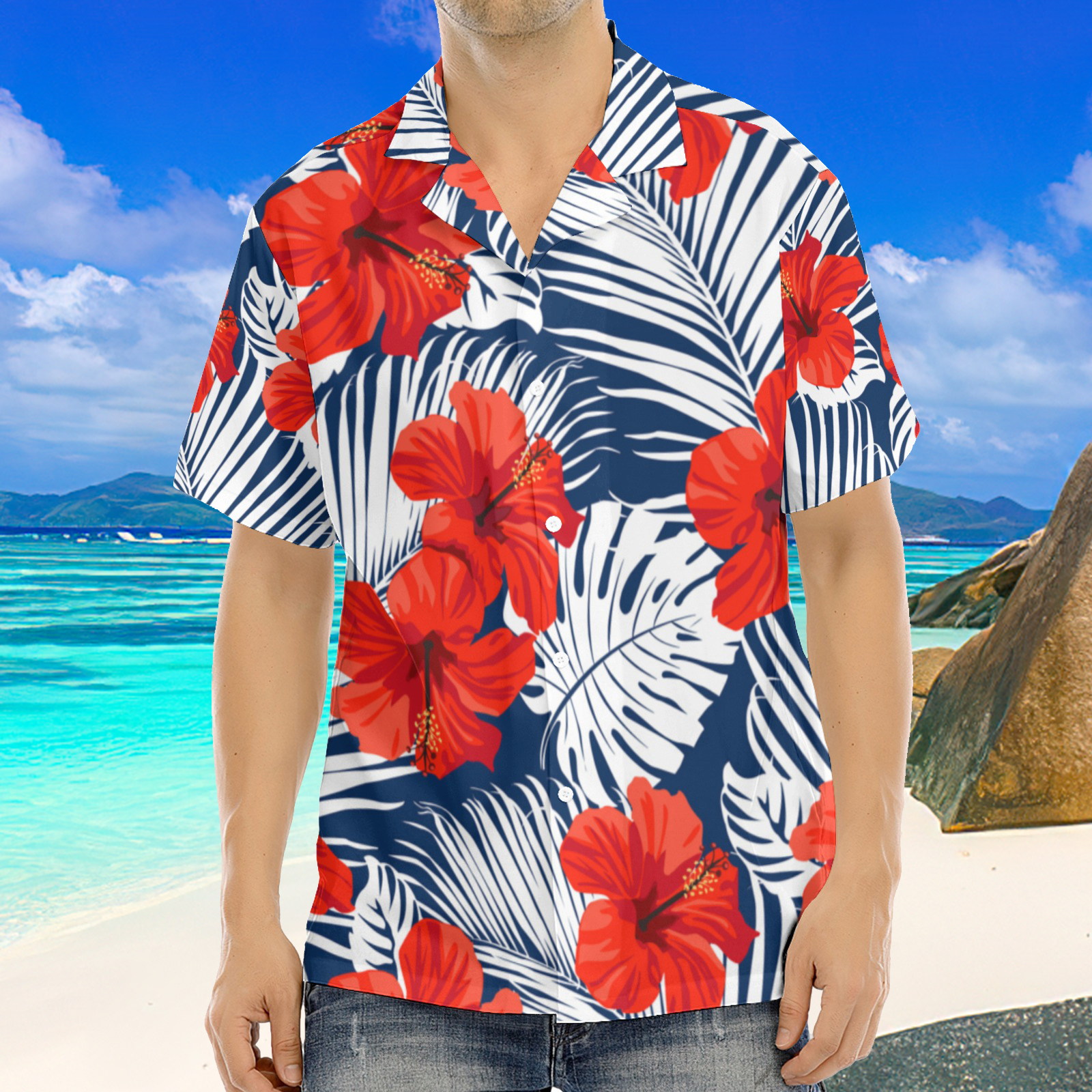 Chemise hawaïenne d'extérieur imprimée rouge pour homme