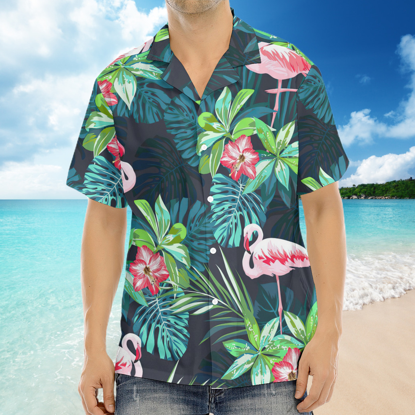 Chemise à manches courtes à imprimé floral hawaïen pour hommes