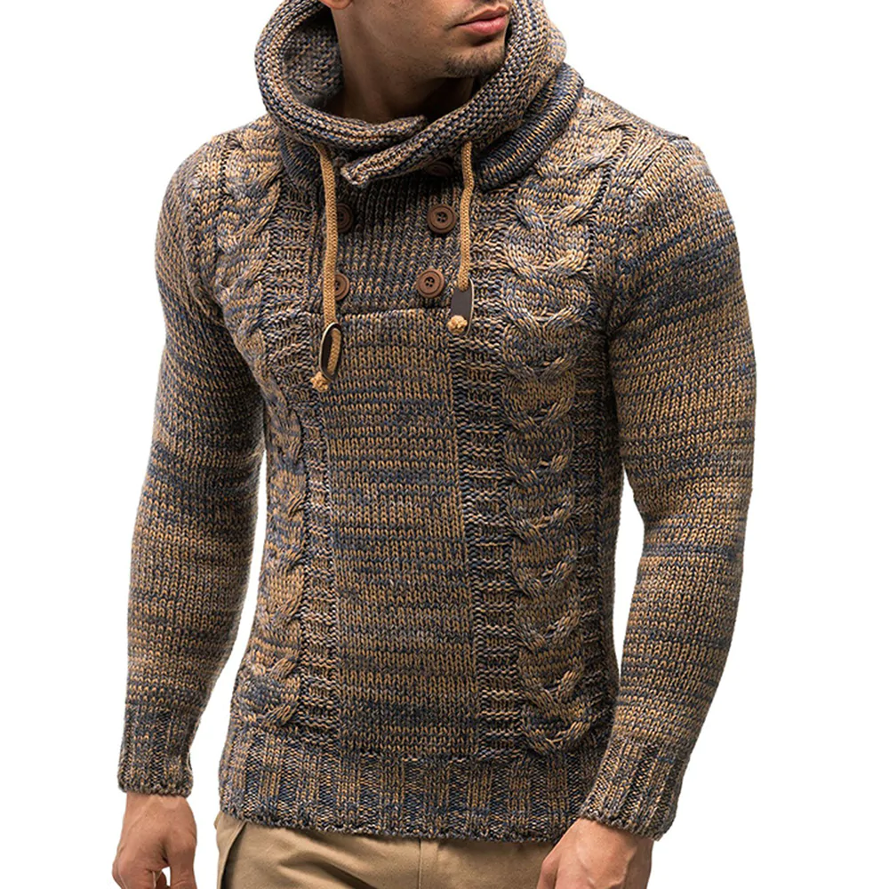 Lunebrille  Pull à capuche à col roulé en tricot chaud pour homme automne hiver