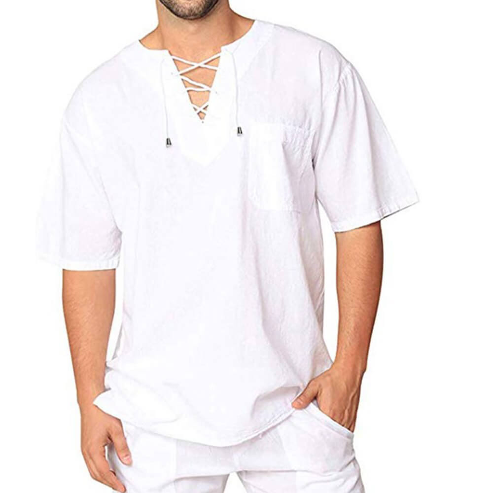 T-shirt à col en lin pour hommes