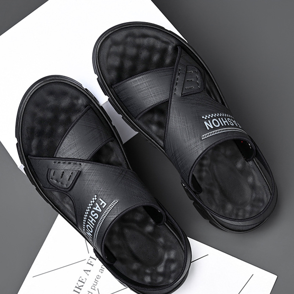 Lunebrille  Nouvelles sandales de bain d'été pour hommes en cuir avec semelle souple