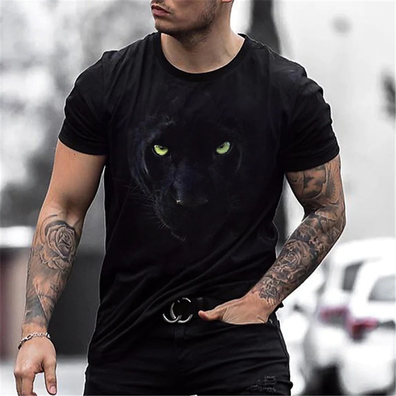Lunebrille  Nouveau t-shirt décontracté imprimé panthère noire pour hommes d'été